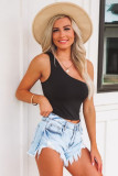 Black One Shoulder Sleeveless Crop Top