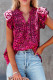 Rose Floral Print Tiered Flutter Sleeve V Neck Top
