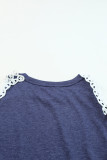 Blue Lace Splicing Twist Cold Shoulder Blouse