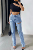 Washed Rip Split Jeans Pants
