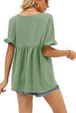 V Neck Ruffle Sleeves Splicing Smocked Blouse