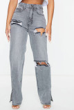 Washed Rip Split Jeans Pants