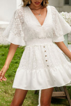 White Lace Bat Sleeves V Neck Mini Dress