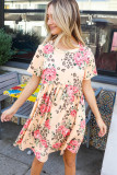Pink Animal & Floral Blended Babydoll Fit T-shirt Dress