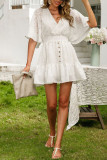 White Lace Bat Sleeves V Neck Mini Dress
