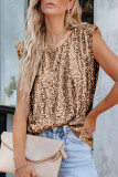 Apricot Sequin Round Neck Tank Top