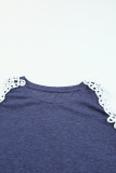 Blue Lace Splicing Twist Cold Shoulder Blouse