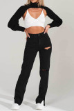 Washed Rip Split Jeans Pants