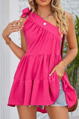 One SHoulder Splicing Smocked Top
