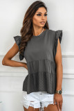 Gray Broderie Anglaise Flutter Blouse