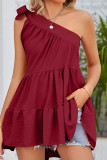 One SHoulder Splicing Smocked Top