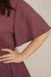 Red Plus Size Waffle Knit Lace V Neck Wrap Top