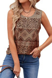 Leopard Splicing Aztec Printed Tank Top