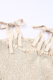 Apricot Tie Straps Shirred Bodice Tiered Wide Leg Jumpsuit