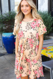 Pink Animal & Floral Blended Babydoll Fit T-shirt Dress