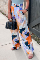 Multicolor Abstract Print High Waist Wide Leg Pants