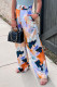 Multicolor Abstract Print High Waist Wide Leg Pants