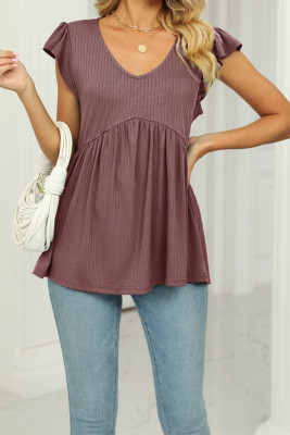 V Neck Splicing Flowy Knitting Top