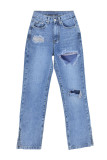 Washed Rip Split Jeans Pants