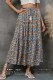 High Waist Draswstring Boho Flower Print Splicing Skirt Dress