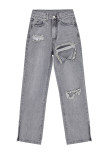 Washed Rip Split Jeans Pants
