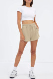 Plain High Waist Drawstring Shorts