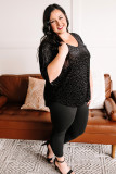 Black Plus Size Leopard Emboss V Neck Top