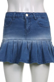 Ruffle Hem Smocked Denim SHort Dress