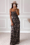 Leopard Smocked Bodice Strapless Maxi Dress