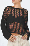 Plain Crochet Knit Hollow Out Kimono