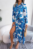 Contrast Print Button UP Split Shirt Dress