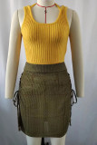 Plain Rib Knit Halter Crop Tank Top