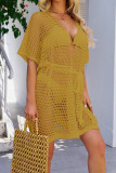 Plain Hollow Out Knit Open Kimono With Sash