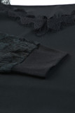 Black Lace Splicing Cold Shoulder Blouse