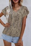 V Neck Leopard Print Tulip Sleeves Top