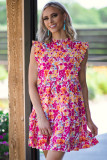 Red Ruffle Trim Tiered Sleeveless Floral Mini Dress