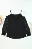 Black Lace Splicing Cold Shoulder Blouse