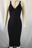 Plain V Neck Rib Knit Cami Bodycon Dress