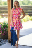 Red Ruffle Trim Tiered Sleeveless Floral Mini Dress
