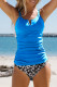 Sky Blue Notch Neckline Strappy Tankini Contrast High Waist Swimsuit