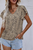 V Neck Leopard Print Tulip Sleeves Top