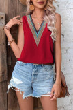 Plain V Neck Colorful Lace edge Tank Top