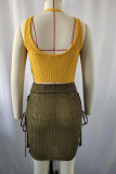 Plain Rib Knit Halter Crop Tank Top