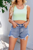 Plain Rib Knit Halter Crop Tank Top