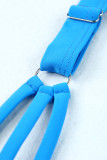 Sky Blue Notch Neckline Strappy Tankini Contrast High Waist Swimsuit