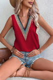 Plain V Neck Colorful Lace edge Tank Top