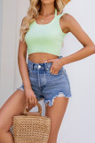 Plain Rib Knit Halter Crop Tank Top