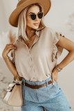 Khaki Ruffle Short Sleeve Button Up Shirt