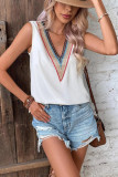Plain V Neck Colorful Lace edge Tank Top