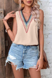 Plain V Neck Colorful Lace edge Tank Top